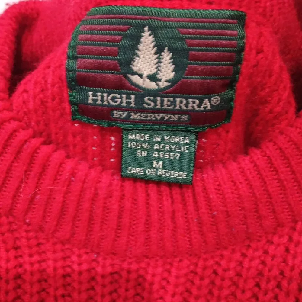 VTG High Sierra Mervyn's Pullover Sweater Size Md Red Heavy Cotton Crewneck EUC